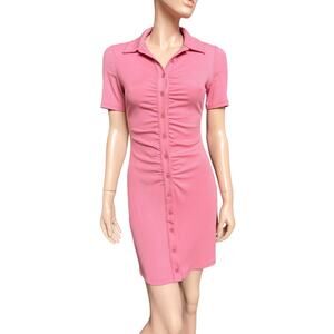 Reformation Lennon Dress Button Closure Ruching at the Front M Short Sleeves